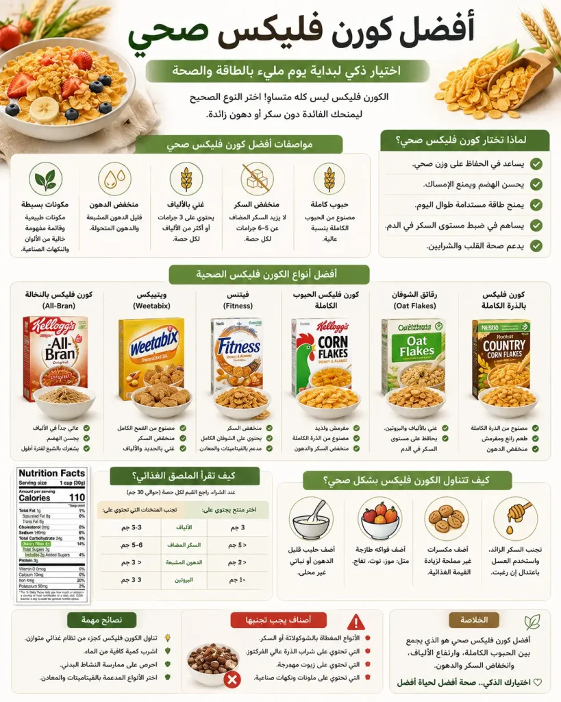 لإفطار مفعم بالحيوية: دليلك الكامل لاختيار أفضل كورن فليكس صحي 1 أفضل كورن فليكس صحي للأطفال والكبار (علامات الجودة)