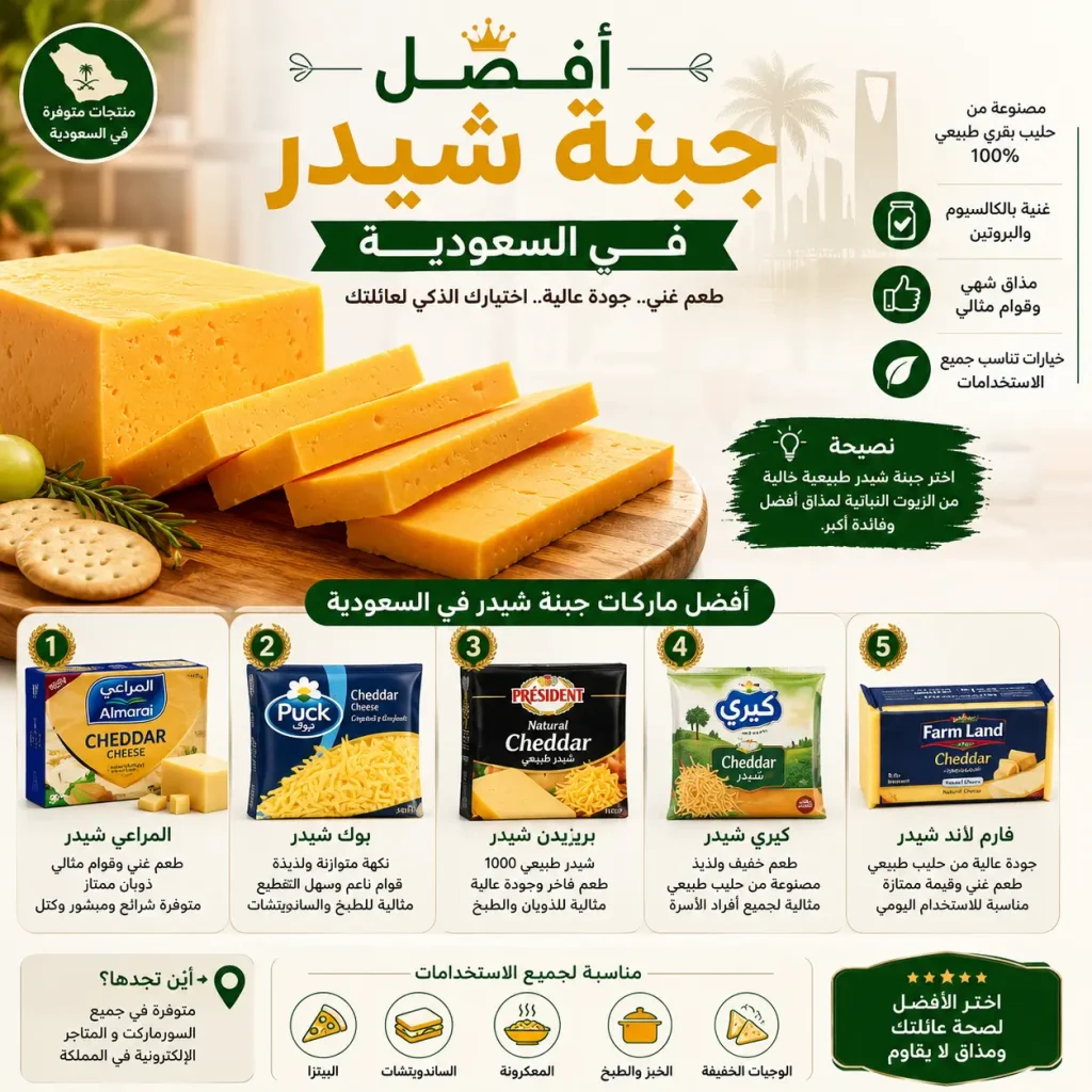 للطعم الذهبي والذوبان: دليلك الشامل لاختيار أفضل جبنة شيدر في السعودية 4 طبيعية 100% - كيف تختار أفضل جبنة شيدر في السعودية؟