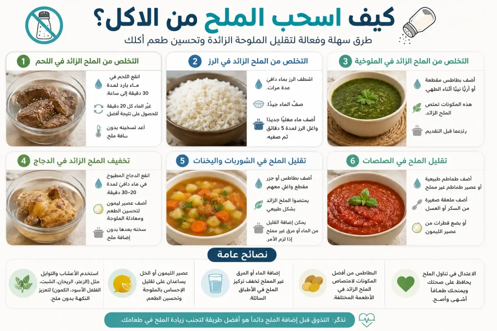 دليلك السريع والمجرب: كيف اسحب الملح من الاكل لإنقاذ طبختك؟ 7 طرق مجربة - كيف اسحب الملح من الاكل دون إفساد طعمه