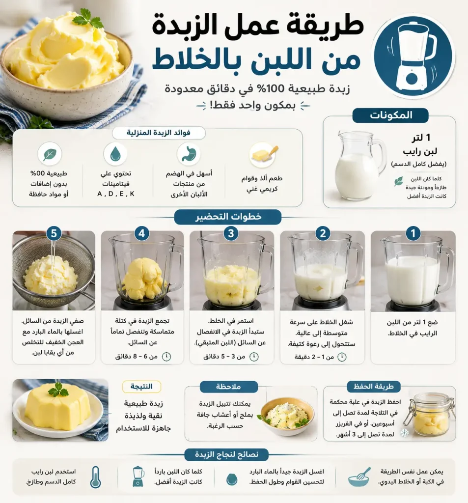 وفرّي ميزانيتكِ وتعلّمي طريقة عمل الزبدة من اللبن بالخلاط بطعم بلدي أصيل 4 طريقة عمل الزبدة من اللبن بالخلاط بلدي وموفرة 100%