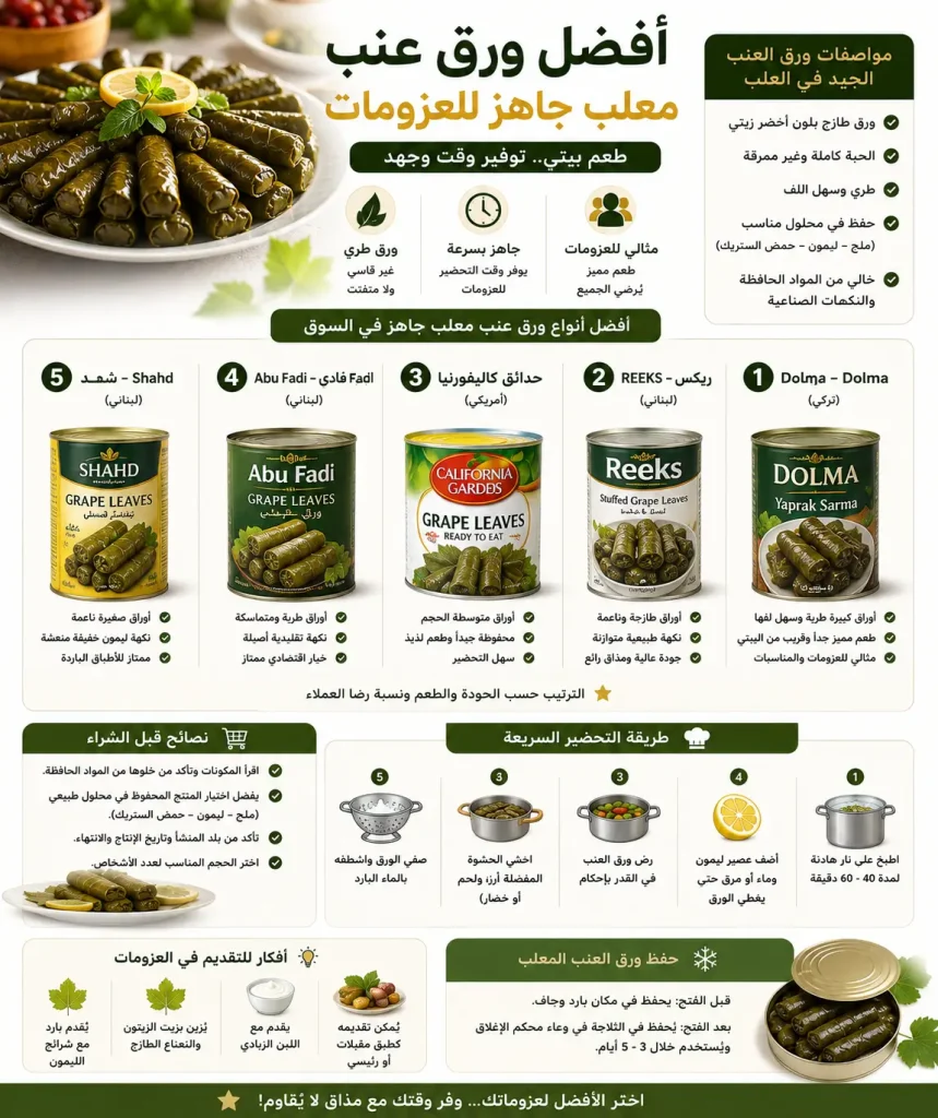 دليلك للذوق الرفيع: كيف تختار أفضل ورق عنب معلب جاهز لمائدتك؟ 10 طعم بيتي رائع - اكتشف أفضل ورق عنب معلب جاهز للعزومات