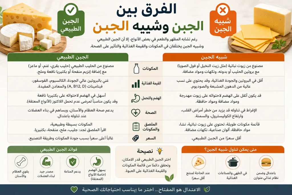 دليلك لشراء آمن: كشف الفرق بين الجبن وشبيه الجبن وأسرار الملصق الغذائي 4 كيف تعرف الفرق بين الجبن وشبيه الجبن على العبوة بسهولة؟