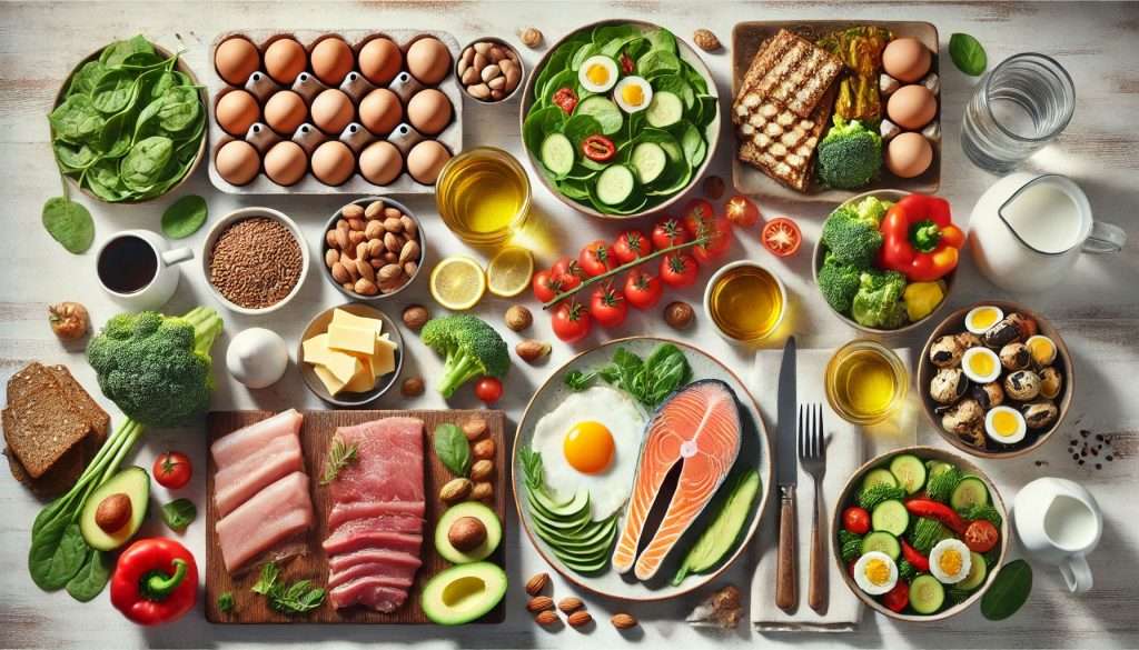 تصميم لمجموعة من المأكولات التي تتضمن تشكيلة غذائية مناسبة لنظام اللوكارب الغذائي - Low Carb Diet
